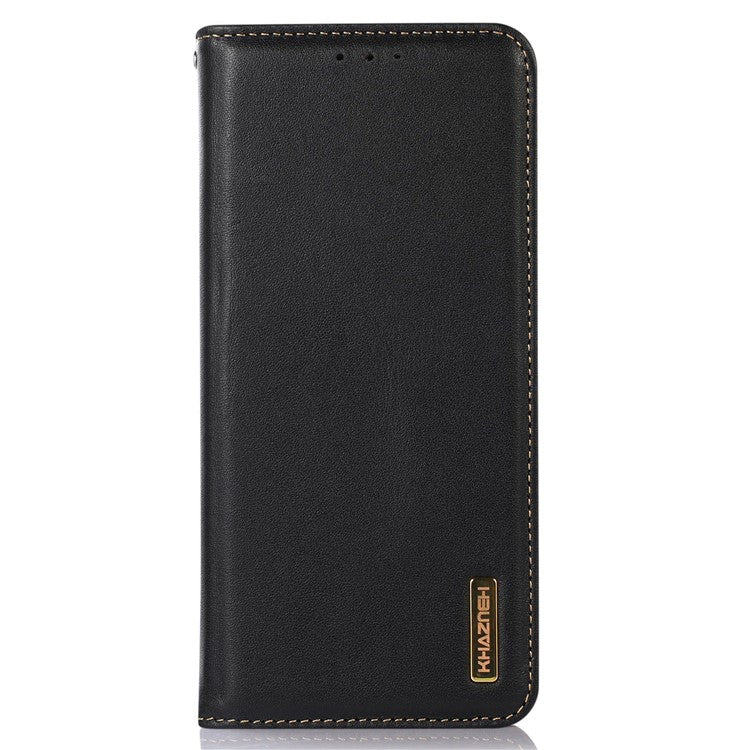 KHAZNEH For OnePlus Nord CE3 5G Genuine Cow Leather Phone Case Stand Cover RFID Blocking Wallet Shell - Black