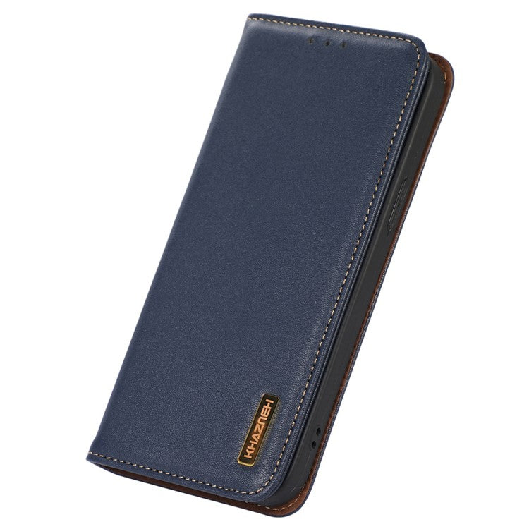 KHAZNEH For OnePlus Nord CE3 5G Genuine Cow Leather Phone Case Stand Cover RFID Blocking Wallet Shell - Blue