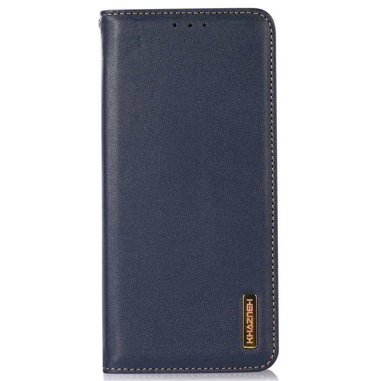 KHAZNEH For OnePlus Nord CE3 5G Genuine Cow Leather Phone Case Stand Cover RFID Blocking Wallet Shell - Blue
