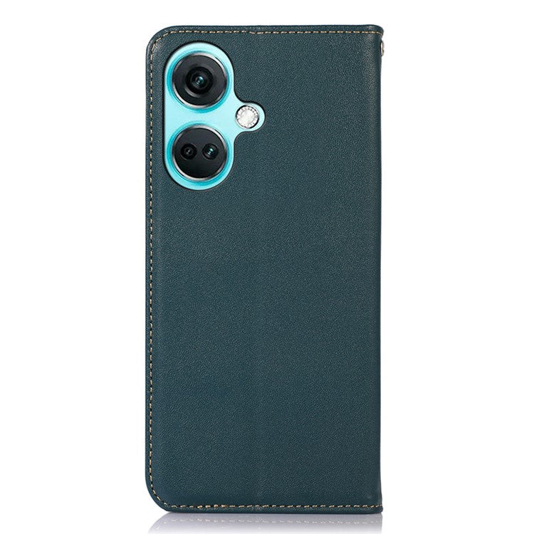 KHAZNEH For OnePlus Nord CE3 5G Genuine Cow Leather Phone Case Stand Cover RFID Blocking Wallet Shell - Green