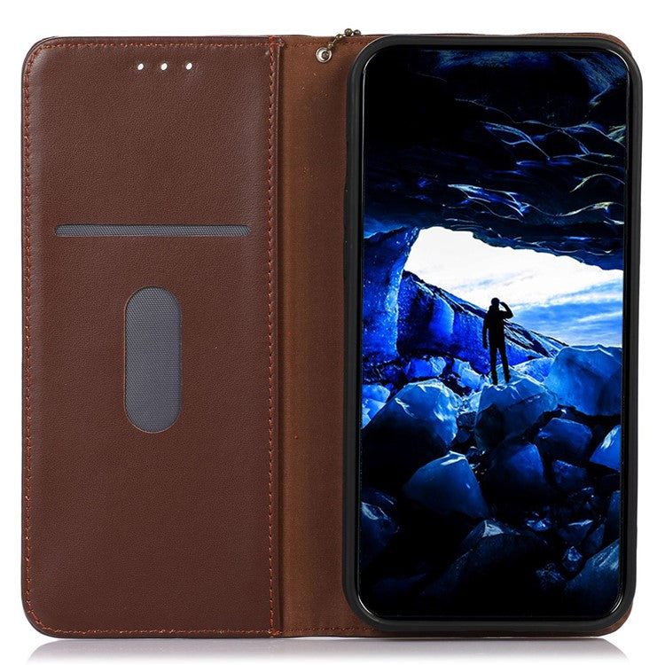 KHAZNEH For OnePlus Nord CE3 5G Genuine Cow Leather Phone Case Stand Cover RFID Blocking Wallet Shell - Brown