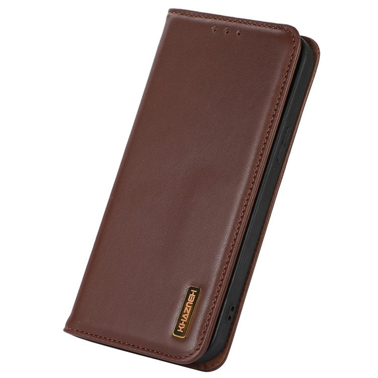 KHAZNEH For OnePlus Nord CE3 5G Genuine Cow Leather Phone Case Stand Cover RFID Blocking Wallet Shell - Brown