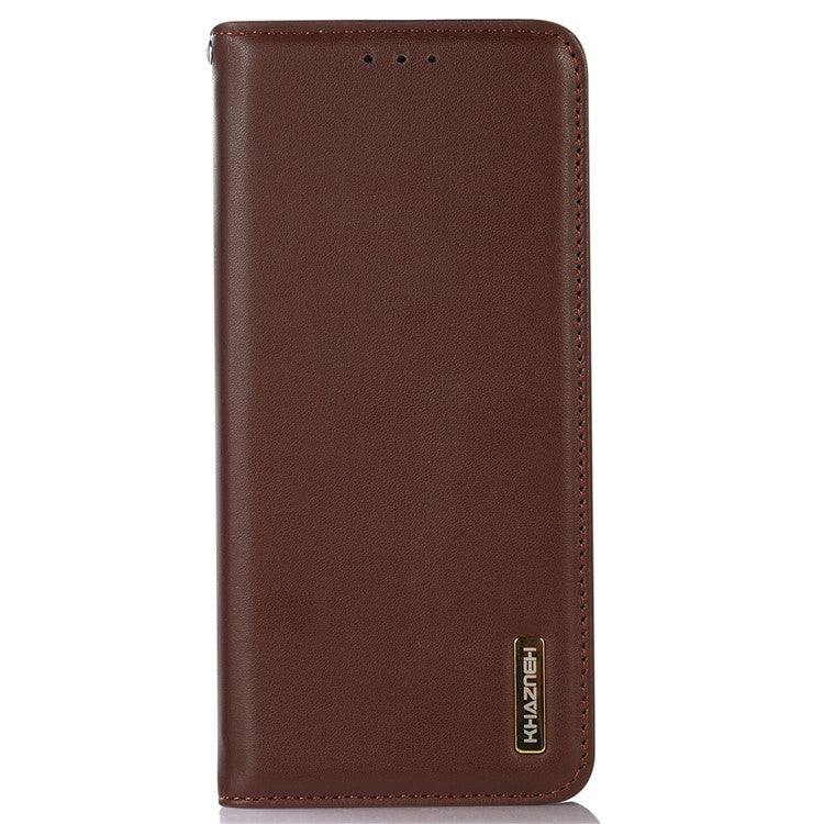 KHAZNEH For OnePlus Nord CE3 5G Genuine Cow Leather Phone Case Stand Cover RFID Blocking Wallet Shell - Brown