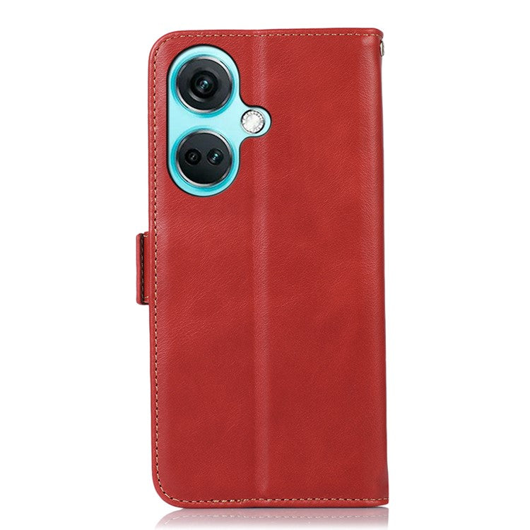 For OnePlus Nord CE3 5G RFID Blocking Wallet Stand Cover Genuine Cow Leather Anti-drop Phone Case - Red