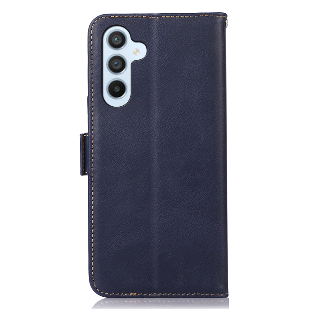 For Samsung Galaxy F34 5G / M34 5G RFID Blocking Wallet Stand Cover Genuine Cow Leather Shockproof Phone Case - Blue