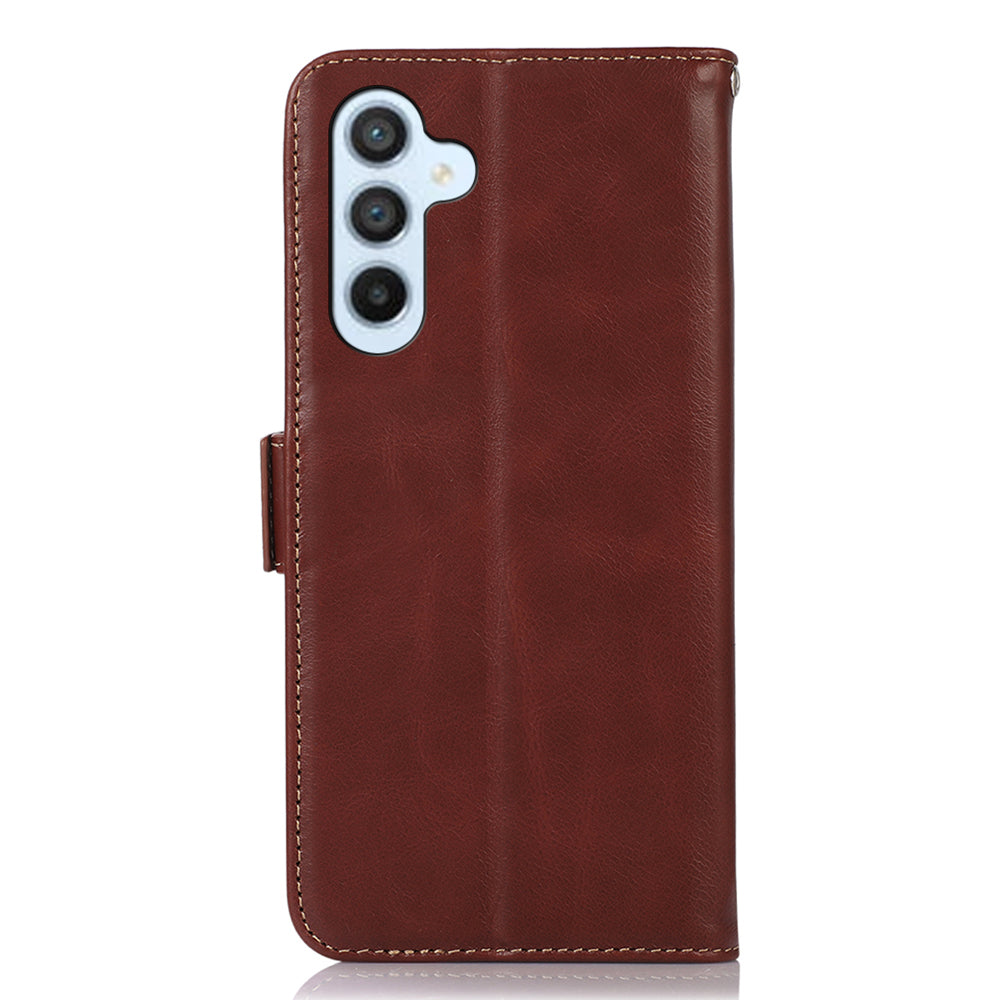 For Samsung Galaxy F34 5G / M34 5G RFID Blocking Wallet Stand Cover Genuine Cow Leather Shockproof Phone Case - Brown