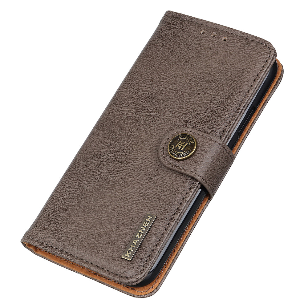 KHAZNEH Phone Leather Case for Samsung Galaxy F34 5G / M34 5G , Wallet Stand Cowhide Texture Phone Cover - Khaki