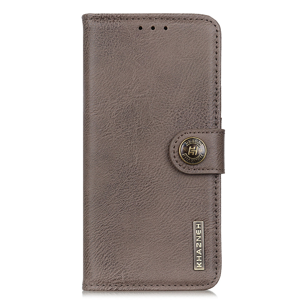 KHAZNEH Phone Leather Case for Samsung Galaxy F34 5G / M34 5G , Wallet Stand Cowhide Texture Phone Cover - Khaki