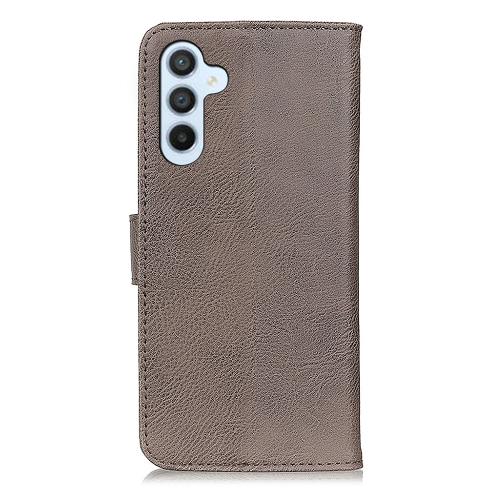 KHAZNEH Phone Leather Case for Samsung Galaxy F34 5G / M34 5G , Wallet Stand Cowhide Texture Phone Cover - Khaki