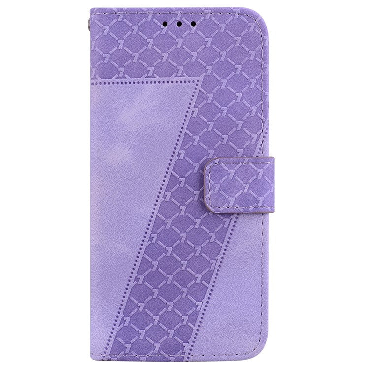 For Samsung Galaxy A04e 4G / F04 4G / M04 4G 7-Shape Imprinted Phone Case Anti-fall Leather Wallet Stand Shell - Purple