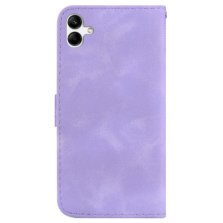 For Samsung Galaxy A04e 4G / F04 4G / M04 4G 7-Shape Imprinted Phone Case Anti-fall Leather Wallet Stand Shell - Purple