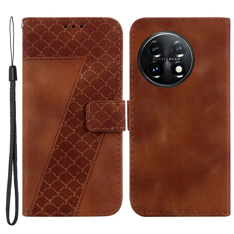 Wallet Stand Cell Phone Cover for OnePlus 11 5G , 7-Shape Imprinted PU Leather Phone Case - Brown
