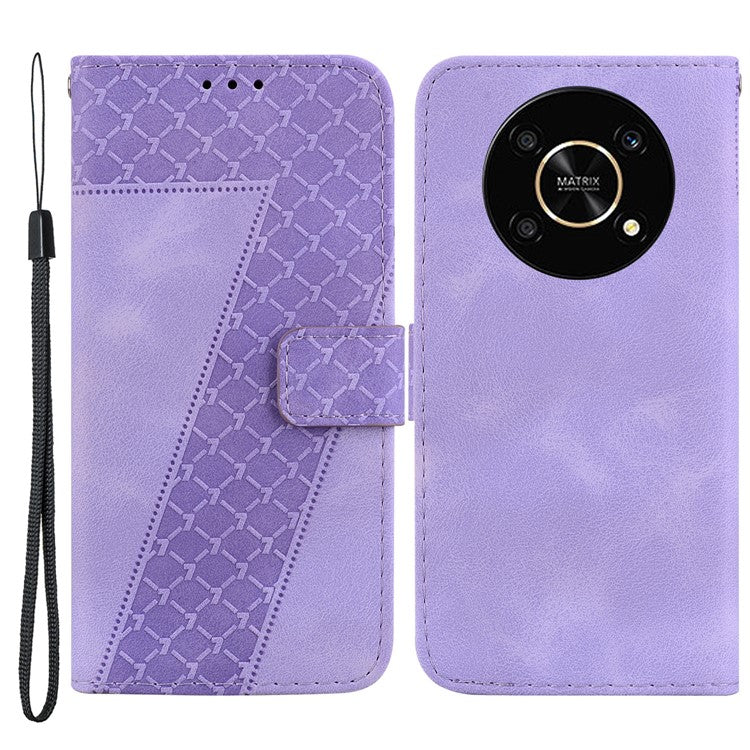 For Honor X9 4G / 5G Slim-Fit Shell Leather Phone Case Stand Imprinted 7-Shape Pattern Wallet Flip Cover - Purple