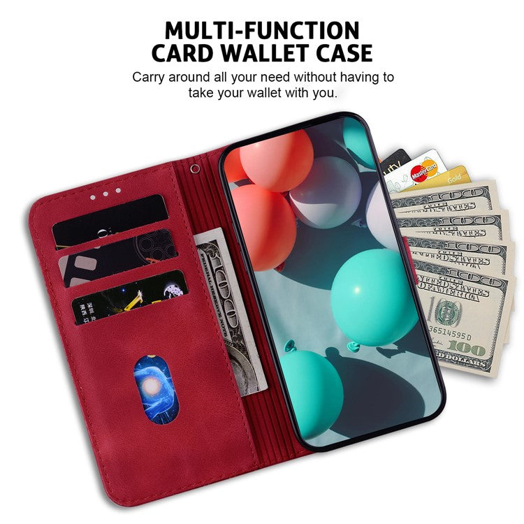 For Honor X9 4G / 5G Slim-Fit Shell Leather Phone Case Stand Imprinted 7-Shape Pattern Wallet Flip Cover - Red