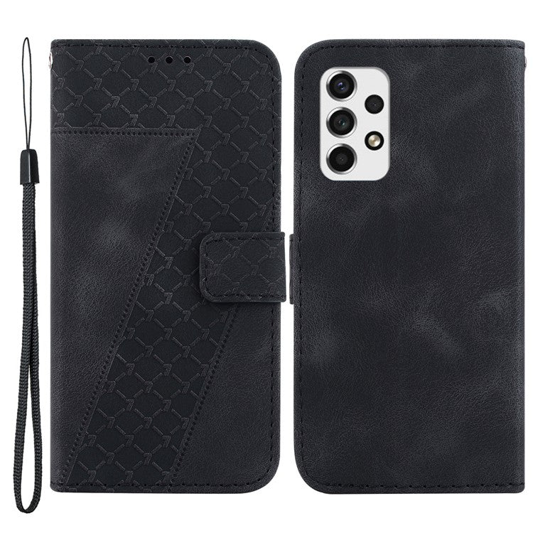 7-Shape Imprinted Phone Cover for Samsung Galaxy A73 5G Drop-proof Leather Wallet Stand Case - Black