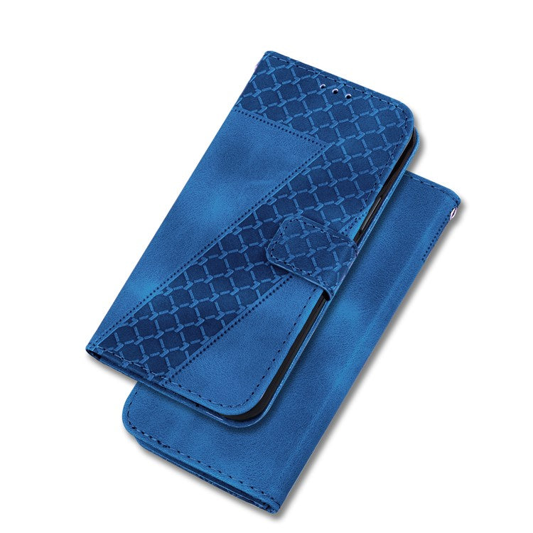For Samsung Galaxy M54 5G / F54 5G 7-Shape Imprinted Anti-fall Phone Cover Leather Wallet Flip Stand Case - Dark Blue