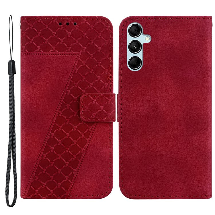 For Samsung Galaxy M54 5G / F54 5G 7-Shape Imprinted Anti-fall Phone Cover Leather Wallet Flip Stand Case - Red
