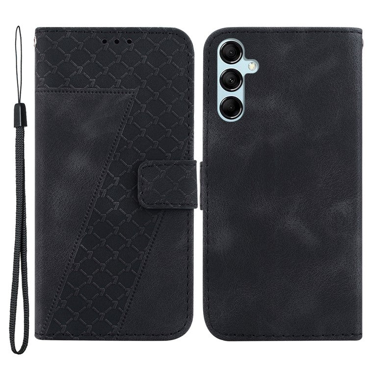 For Samsung Galaxy M54 5G / F54 5G 7-Shape Imprinted Anti-fall Phone Cover Leather Wallet Flip Stand Case - Black