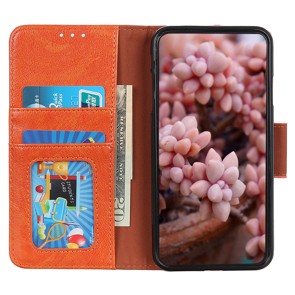 For Samsung Galaxy F34 5G / M34 5G Wallet Phone Cover Drop Protection Stand Nappa Texture Split Leather Phone Case - Orange