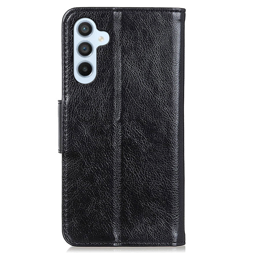 For Samsung Galaxy F34 5G / M34 5G Wallet Phone Cover Drop Protection Stand Nappa Texture Split Leather Phone Case - Black