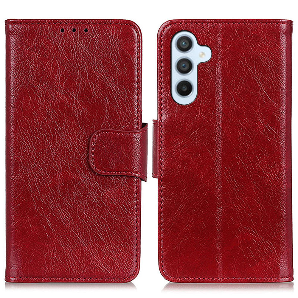 For Samsung Galaxy F34 5G / M34 5G Wallet Phone Cover Drop Protection Stand Nappa Texture Split Leather Phone Case - Red