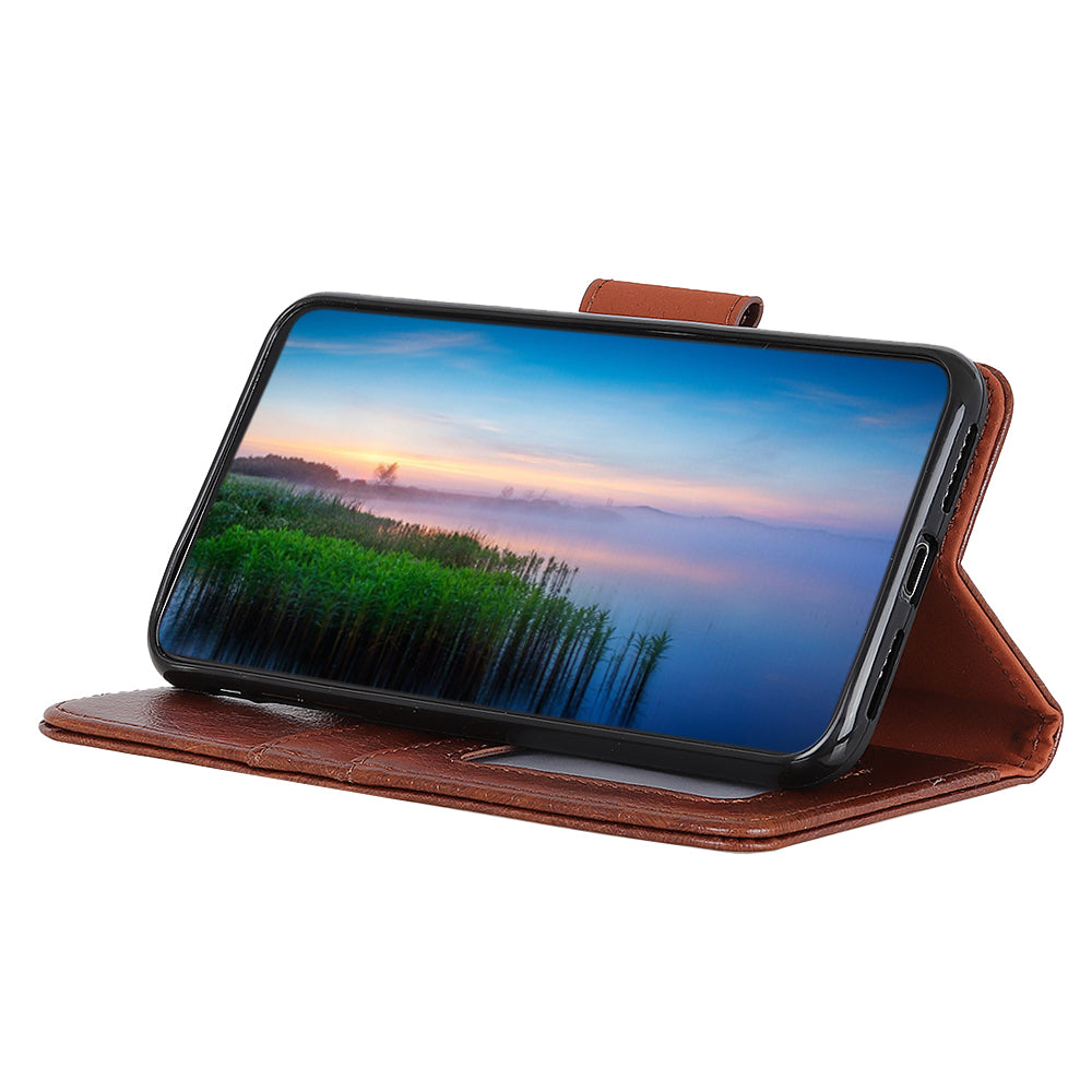 For Samsung Galaxy F34 5G / M34 5G Wallet Phone Cover Drop Protection Stand Nappa Texture Split Leather Phone Case - Brown