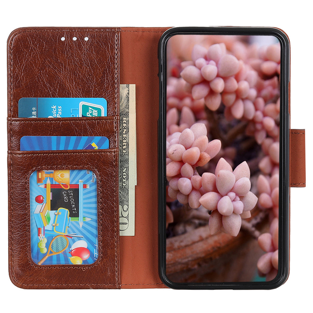 For Samsung Galaxy F34 5G / M34 5G Wallet Phone Cover Drop Protection Stand Nappa Texture Split Leather Phone Case - Brown