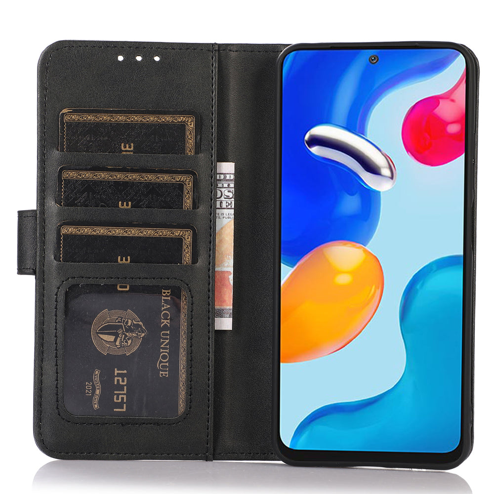 For Samsung Galaxy F34 5G / M34 5G Phone Stand Shell Cowhide Texture Phone Wallet Case PU Leather Cover - Black