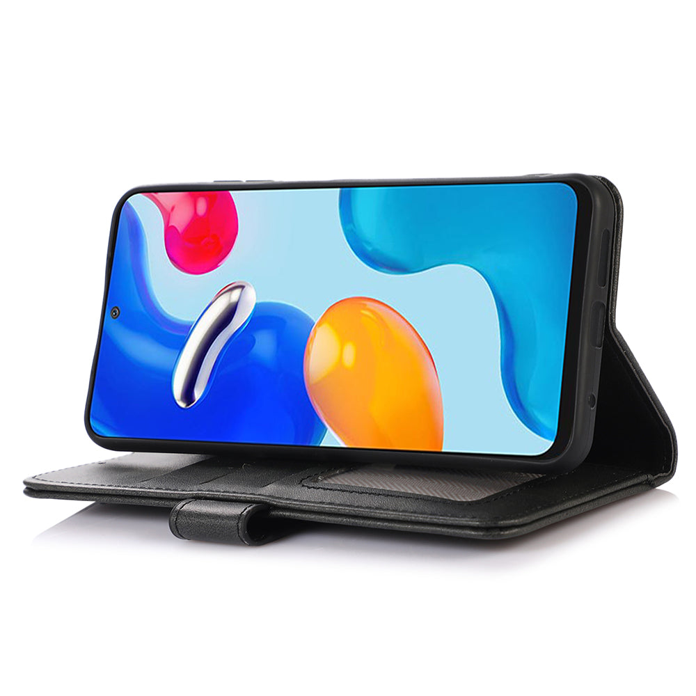 For Samsung Galaxy F34 5G / M34 5G Phone Stand Shell Cowhide Texture Phone Wallet Case PU Leather Cover - Black