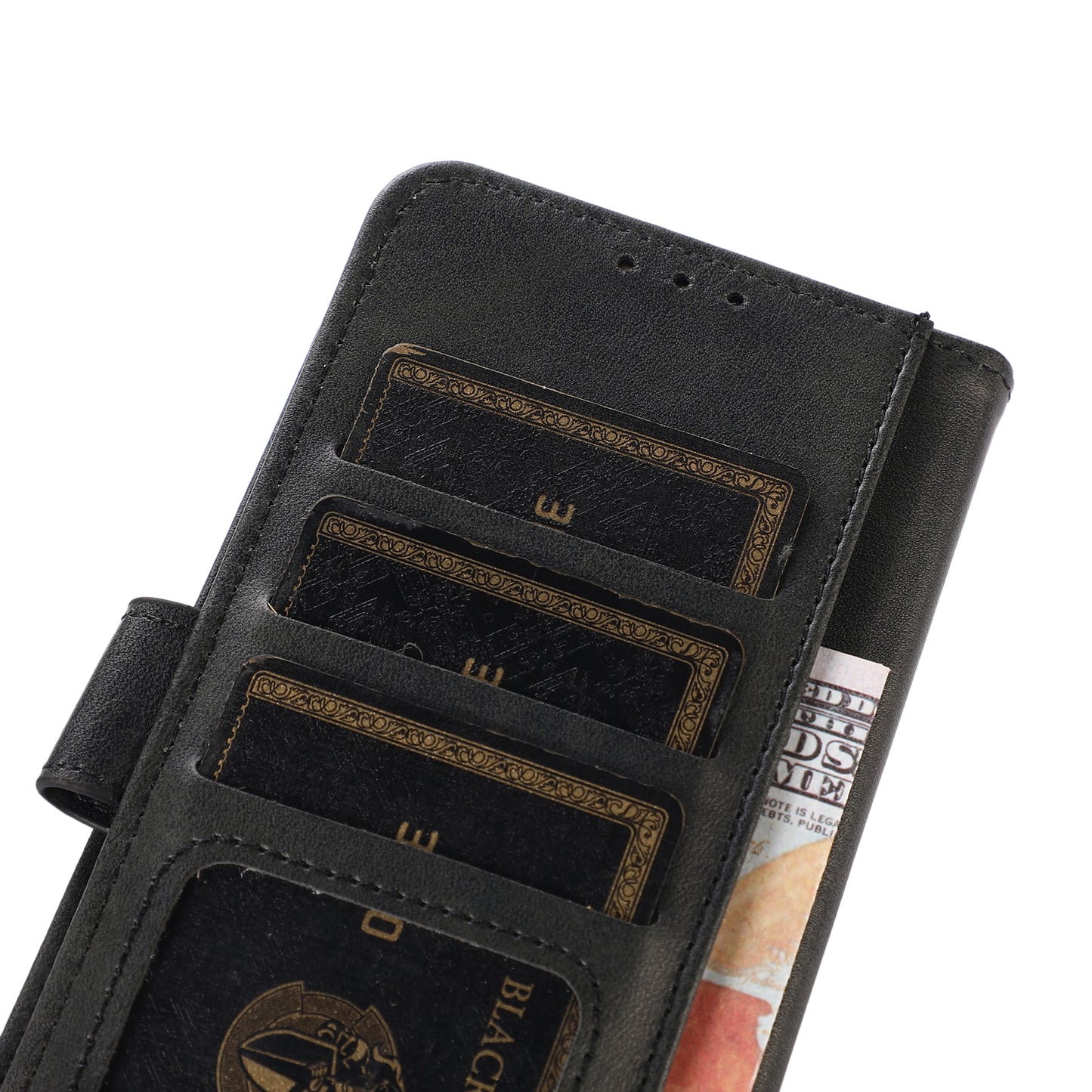 For Samsung Galaxy F34 5G / M34 5G Phone Stand Shell Cowhide Texture Phone Wallet Case PU Leather Cover - Black