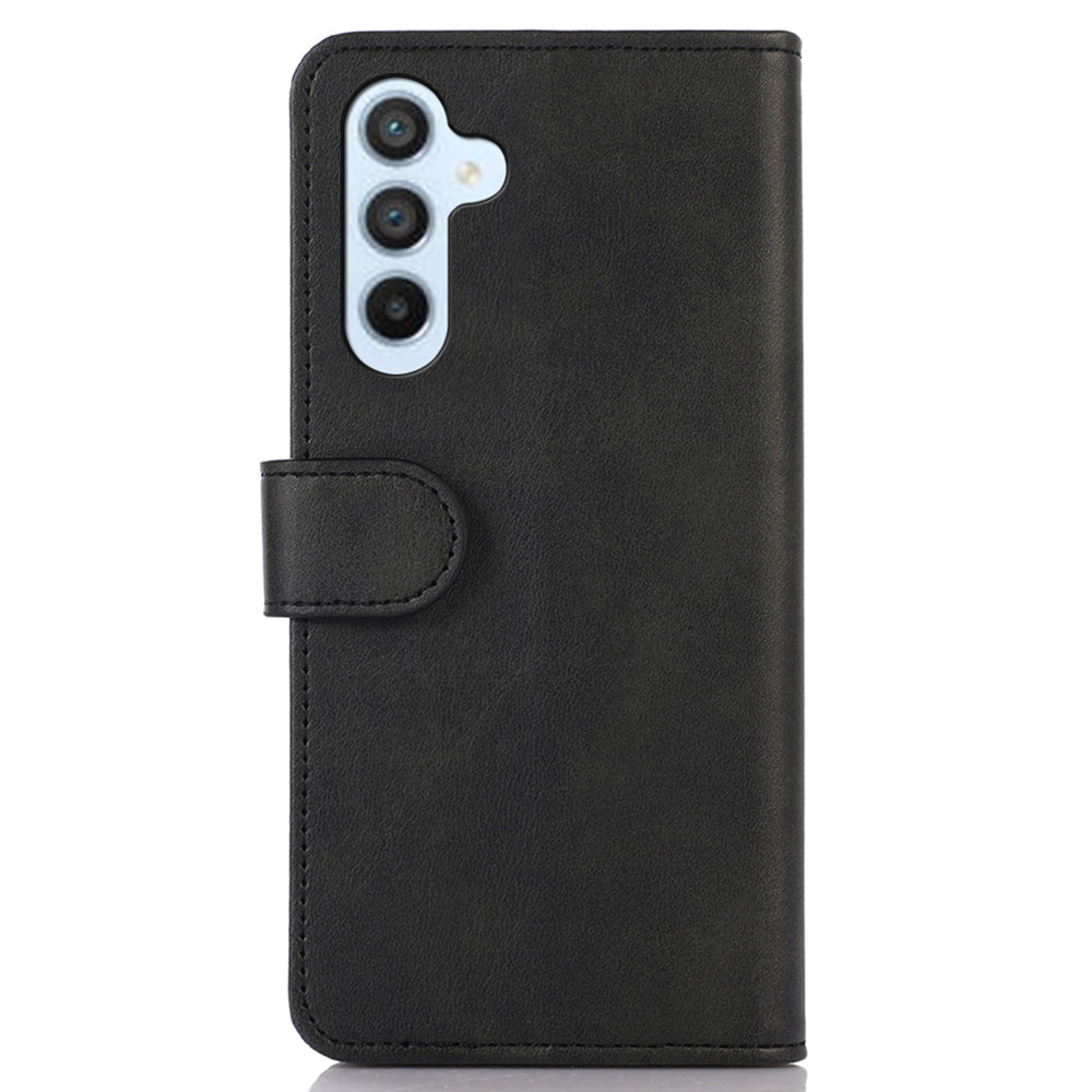 For Samsung Galaxy F34 5G / M34 5G Phone Stand Shell Cowhide Texture Phone Wallet Case PU Leather Cover - Black