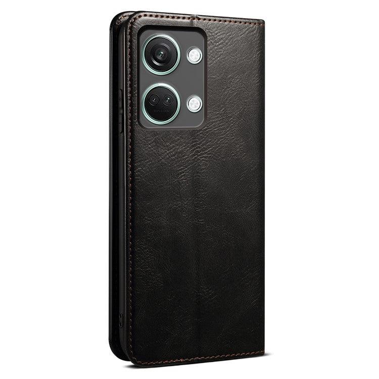 For OnePlus Nord 3 5G / Ace 2V Wallet Case Waxy Crazy Horse Texture Cell Phone Cover Stand PU Leather Phone Shell - Black