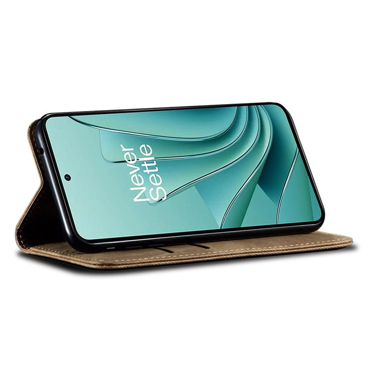 For OnePlus Ace 2V / Nord 3 5G Jeans Cloth Texture Wallet Phone Case PU Leather Stand Cover - Khaki
