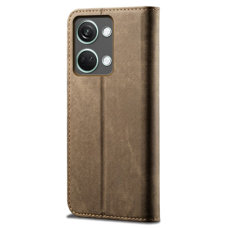 For OnePlus Ace 2V / Nord 3 5G Jeans Cloth Texture Wallet Phone Case PU Leather Stand Cover - Khaki