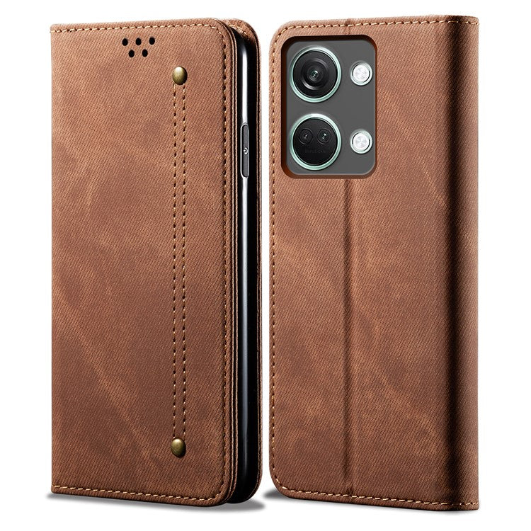 For OnePlus Ace 2V / Nord 3 5G Jeans Cloth Texture Wallet Phone Case PU Leather Stand Cover - Coffee
