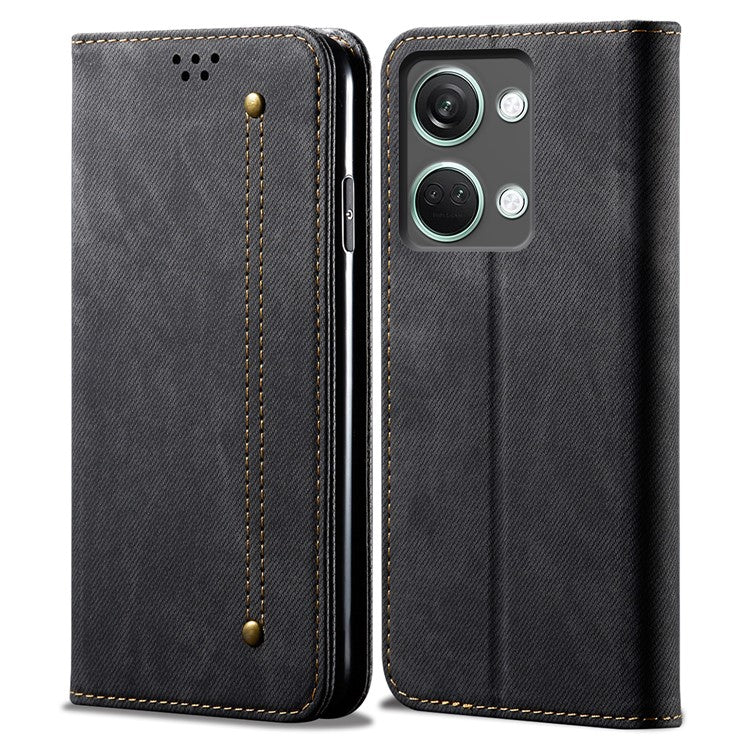For OnePlus Ace 2V / Nord 3 5G Jeans Cloth Texture Wallet Phone Case PU Leather Stand Cover - Black