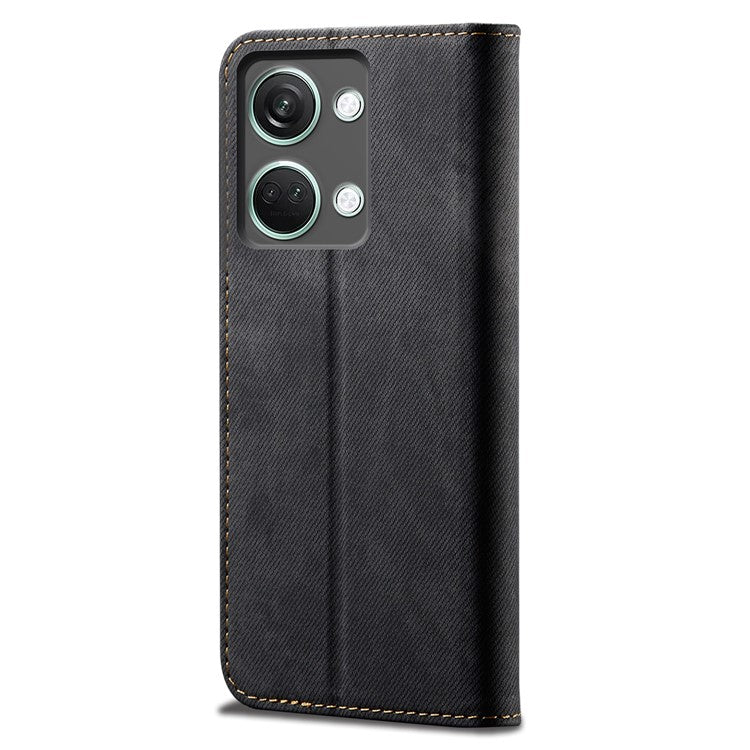For OnePlus Ace 2V / Nord 3 5G Jeans Cloth Texture Wallet Phone Case PU Leather Stand Cover - Black