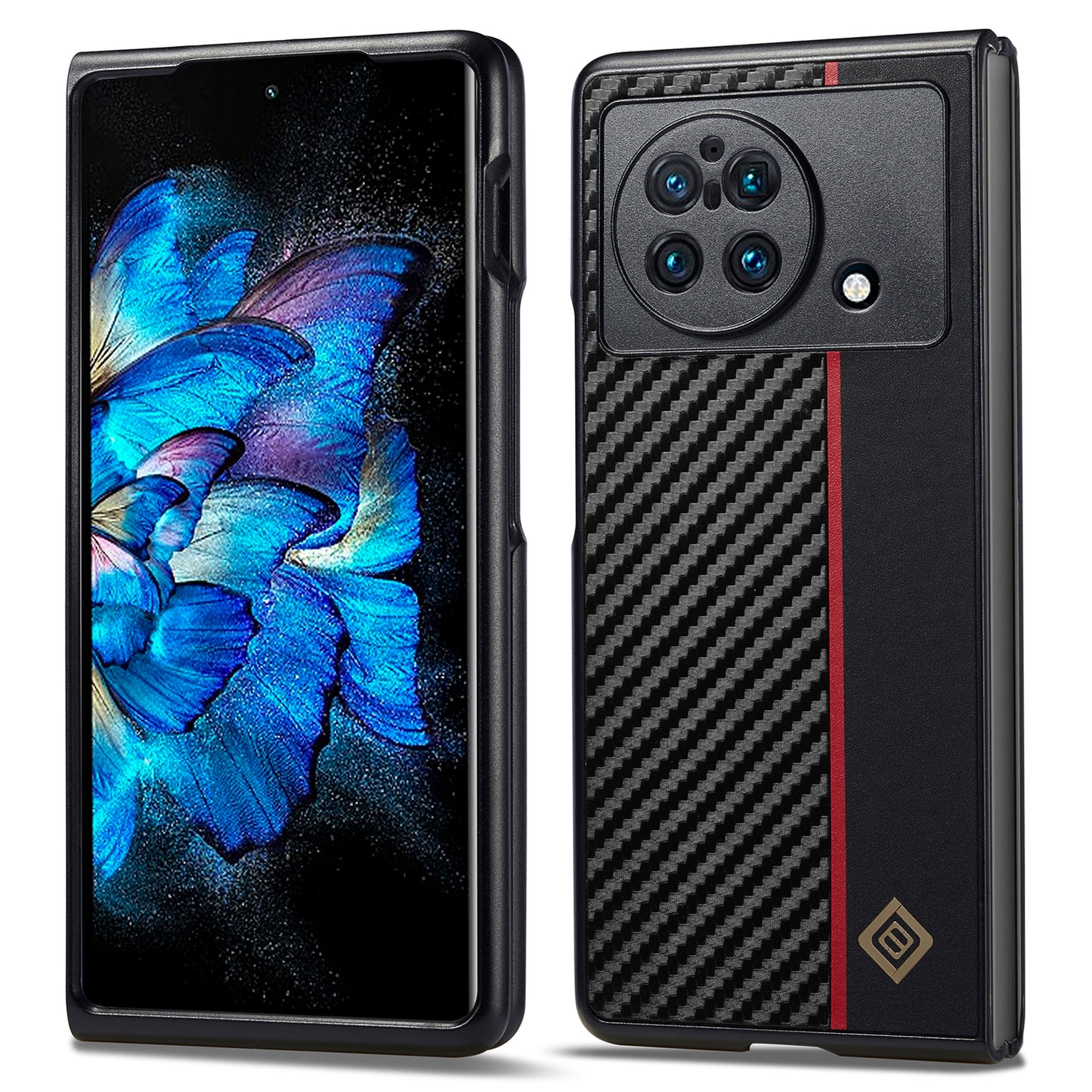 LC.IMEEKE Back Cover for vivo X Fold / X Fold+ 5G , Carbon Fiber Texture PU Leather+TPU+EVA Phone Case