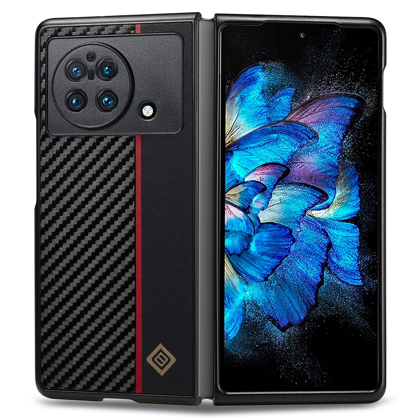 LC.IMEEKE Back Cover for vivo X Fold / X Fold+ 5G , Carbon Fiber Texture PU Leather+TPU+EVA Phone Case