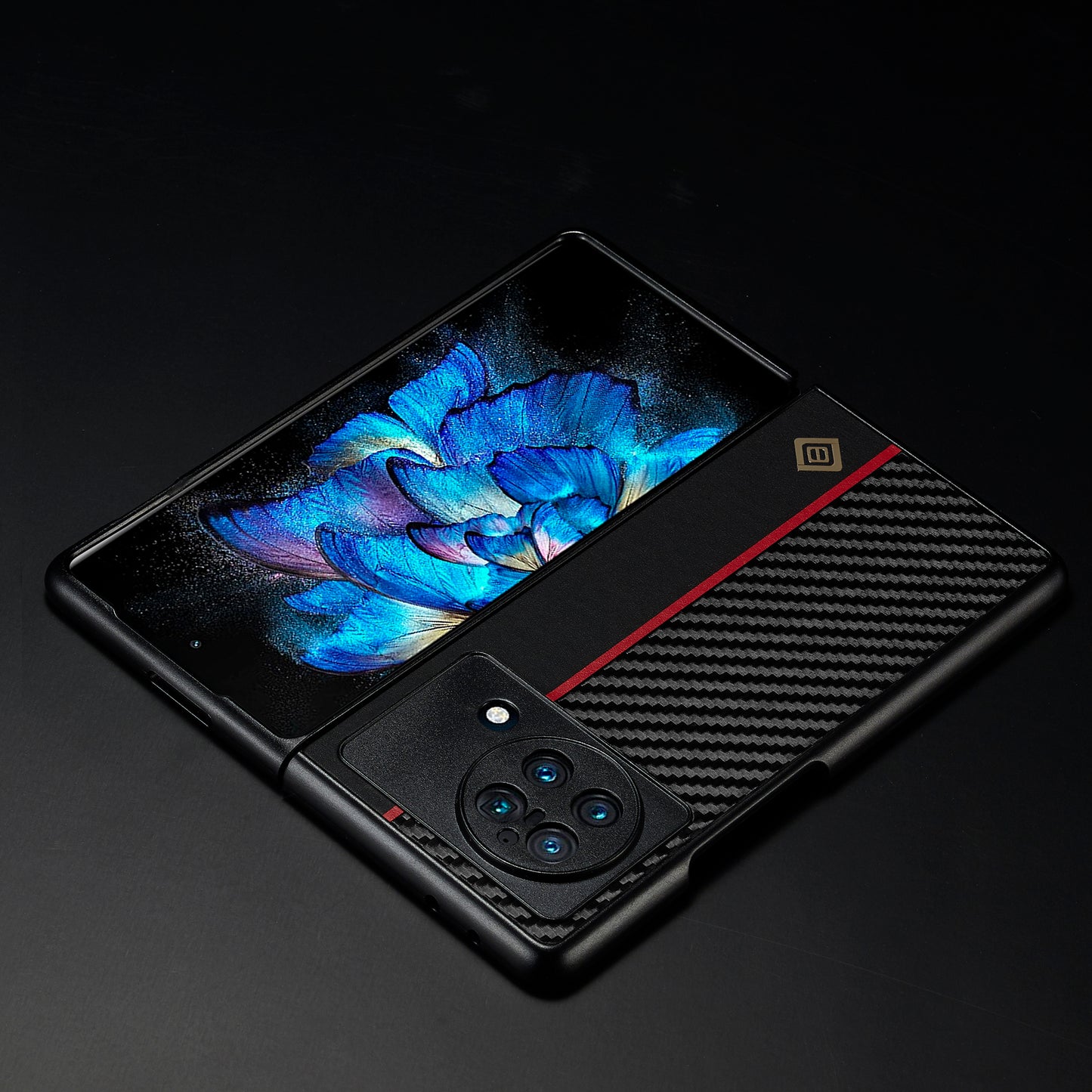 LC.IMEEKE Back Cover for vivo X Fold / X Fold+ 5G , Carbon Fiber Texture PU Leather+TPU+EVA Phone Case