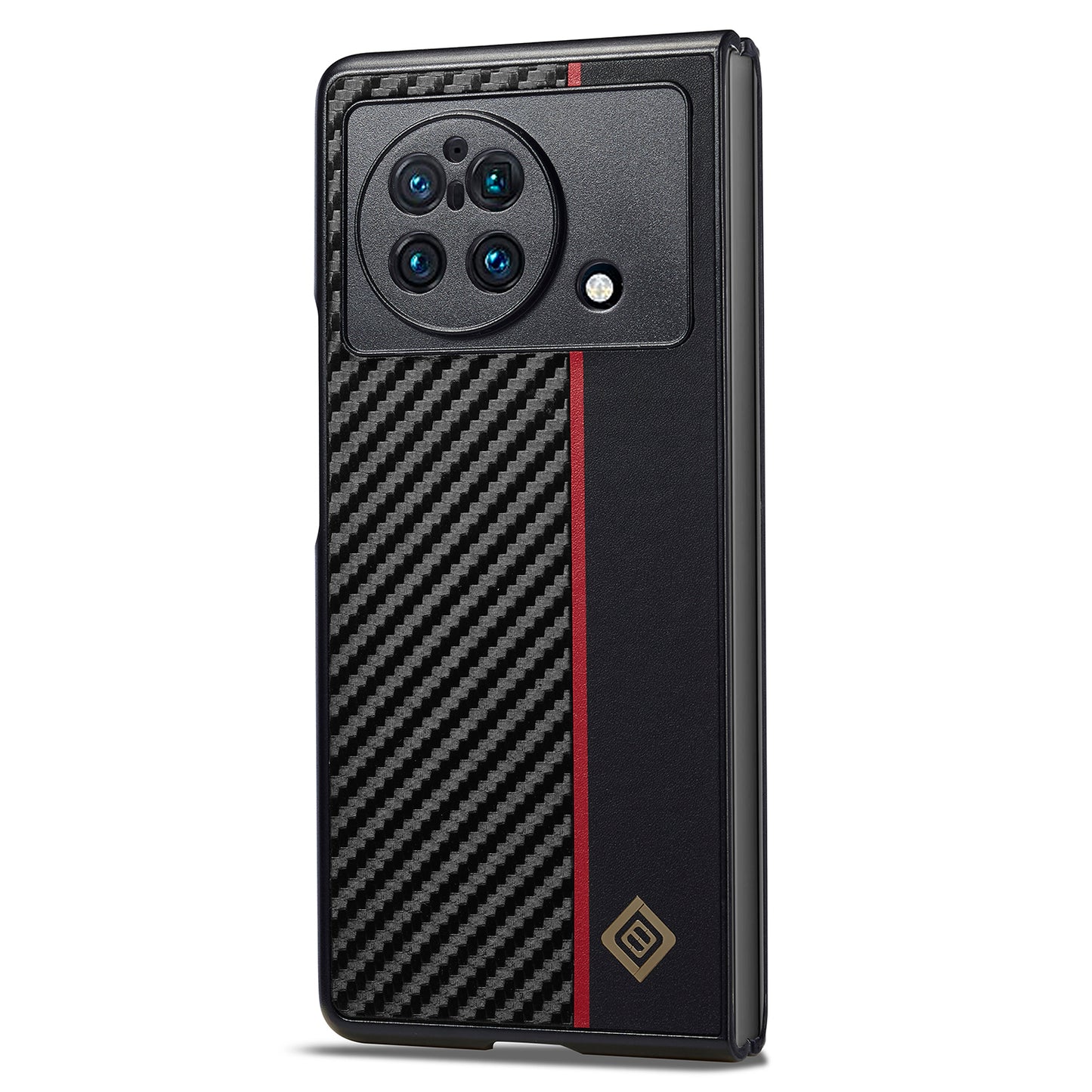 LC.IMEEKE Back Cover for vivo X Fold / X Fold+ 5G , Carbon Fiber Texture PU Leather+TPU+EVA Phone Case