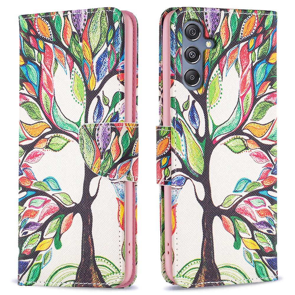 For Samsung Galaxy F34 5G / M34 5G PU Leather Pattern Printing Phone Case Wallet Stand Anti-drop Cover - Life Tree