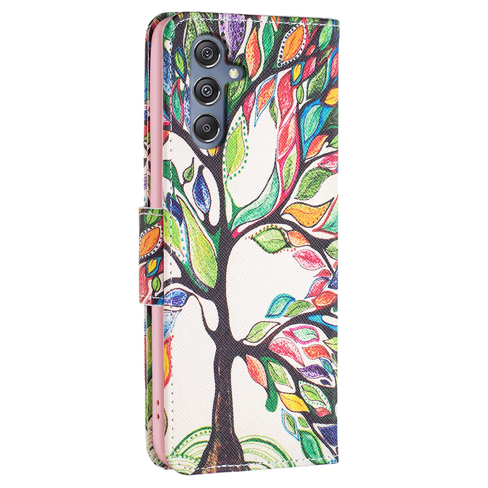 For Samsung Galaxy F34 5G / M34 5G PU Leather Pattern Printing Phone Case Wallet Stand Anti-drop Cover - Life Tree
