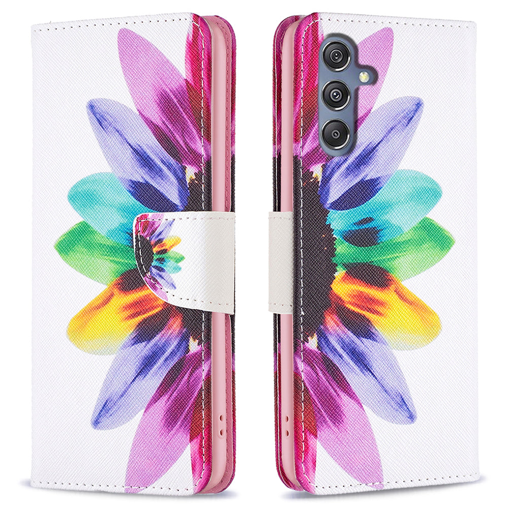 For Samsung Galaxy F34 5G / M34 5G PU Leather Pattern Printing Phone Case Wallet Stand Anti-drop Cover - Sunflower