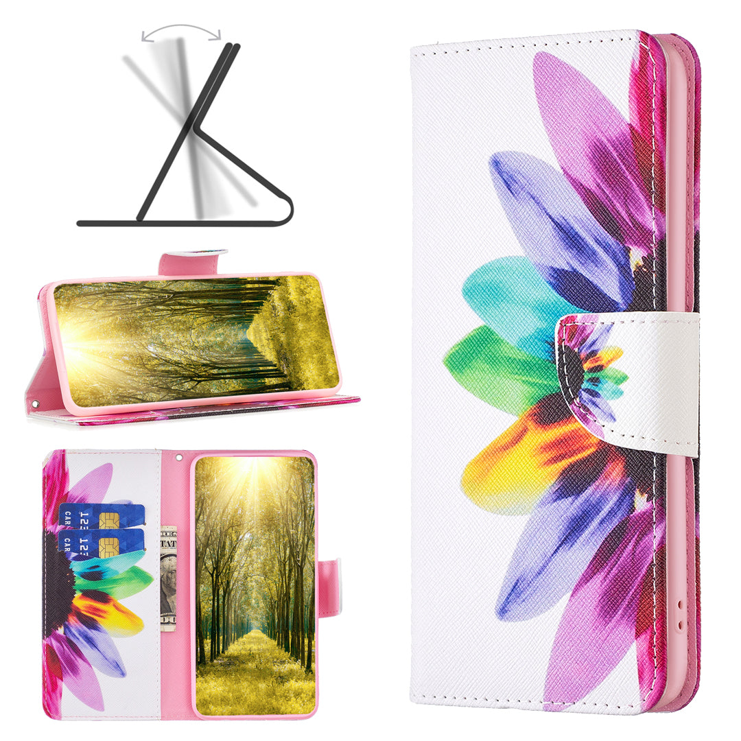 For Samsung Galaxy F34 5G / M34 5G PU Leather Pattern Printing Phone Case Wallet Stand Anti-drop Cover - Sunflower
