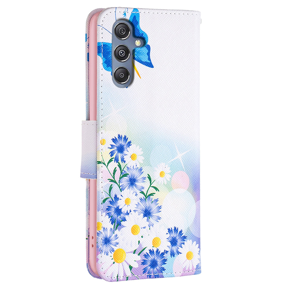 For Samsung Galaxy F34 5G / M34 5G PU Leather Pattern Printing Phone Case Wallet Stand Anti-drop Cover - Butterfly and Flowers