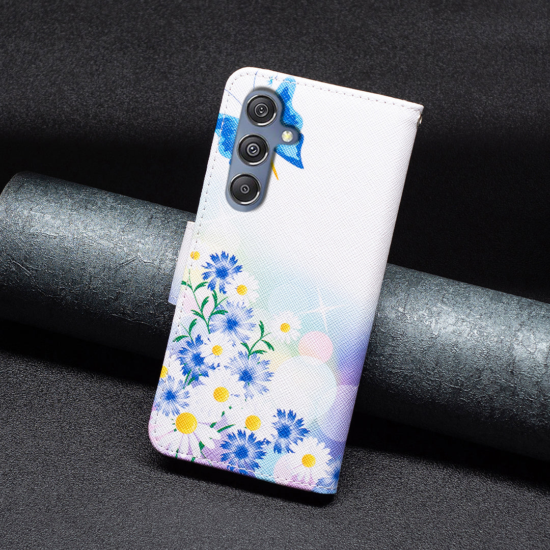 For Samsung Galaxy F34 5G / M34 5G PU Leather Pattern Printing Phone Case Wallet Stand Anti-drop Cover - Butterfly and Flowers