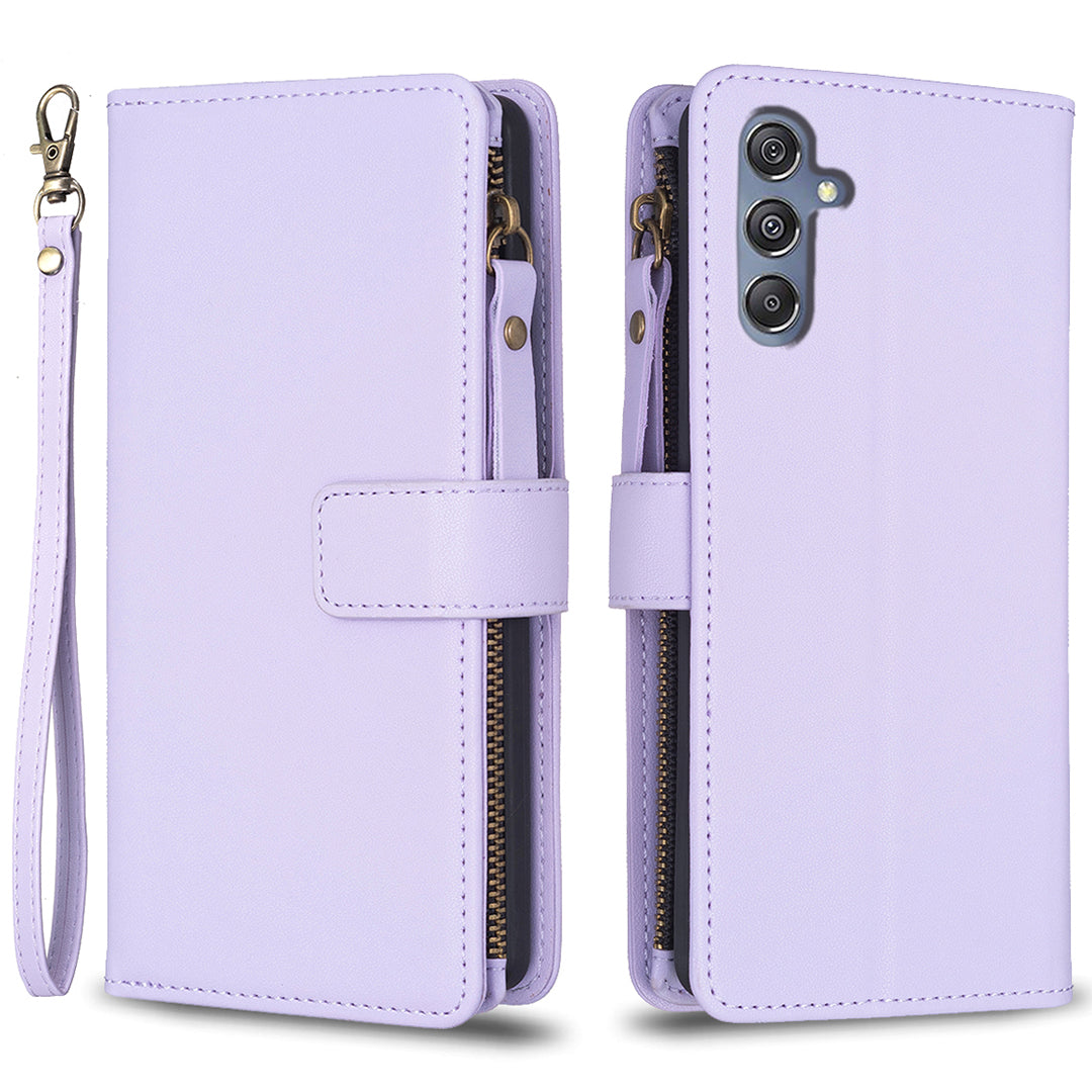 BF Style-19 for Samsung Galaxy F34 5G / M34 5G Wallet Phone Case PU Leather Stand Zipper Pocket Cover - Purple