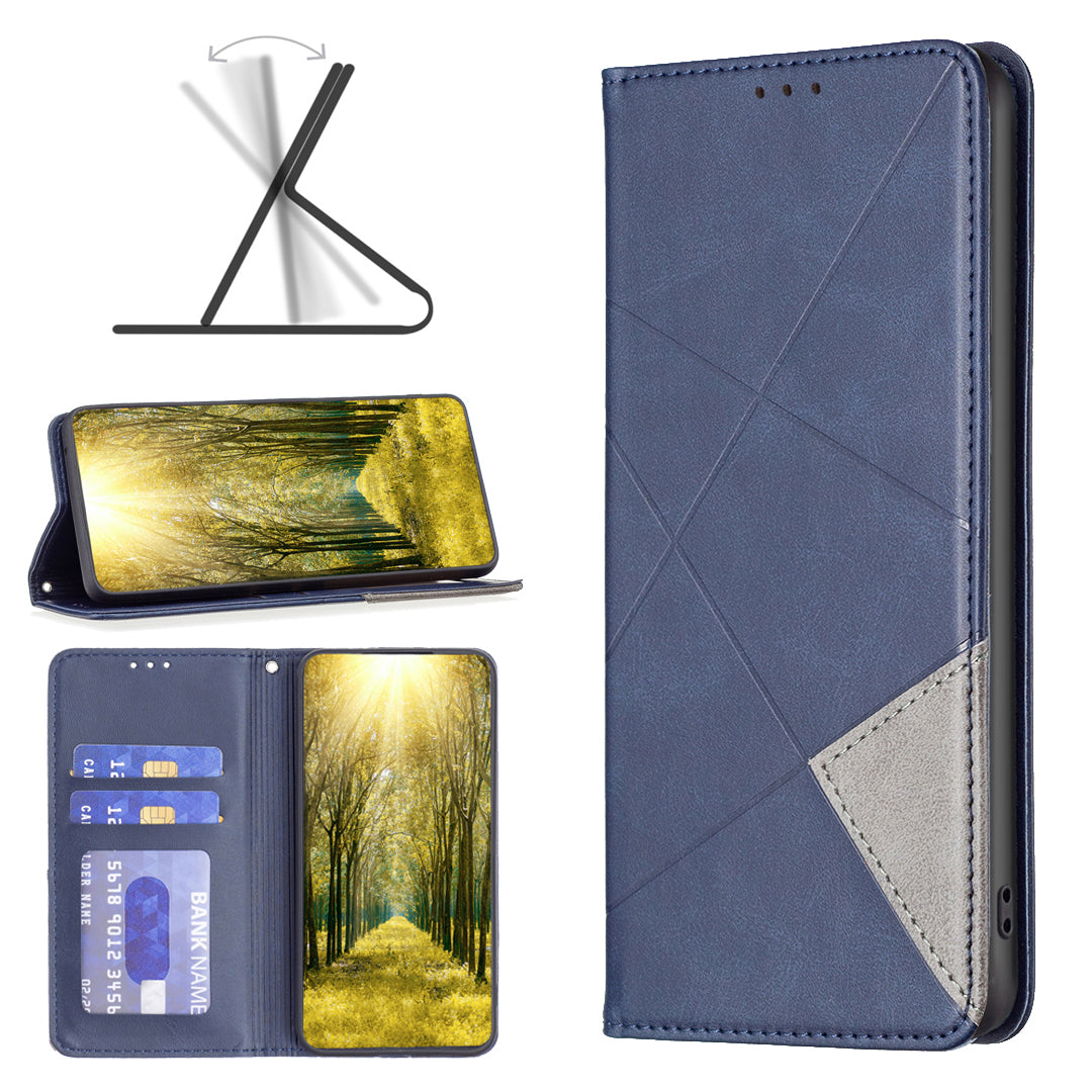 For Samsung Galaxy F34 5G / M34 5G Stand Flip Cover PU Leather Imprinted Line Phone Case with Card Slots - Blue