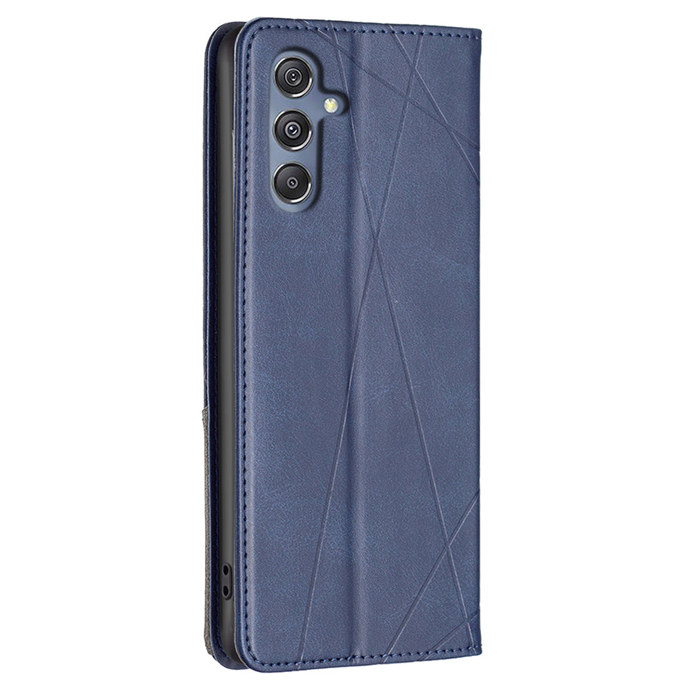 For Samsung Galaxy F34 5G / M34 5G Stand Flip Cover PU Leather Imprinted Line Phone Case with Card Slots - Blue